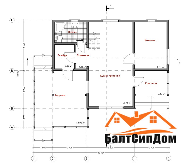 Проект дома, план первого этажа, БалтСипДом