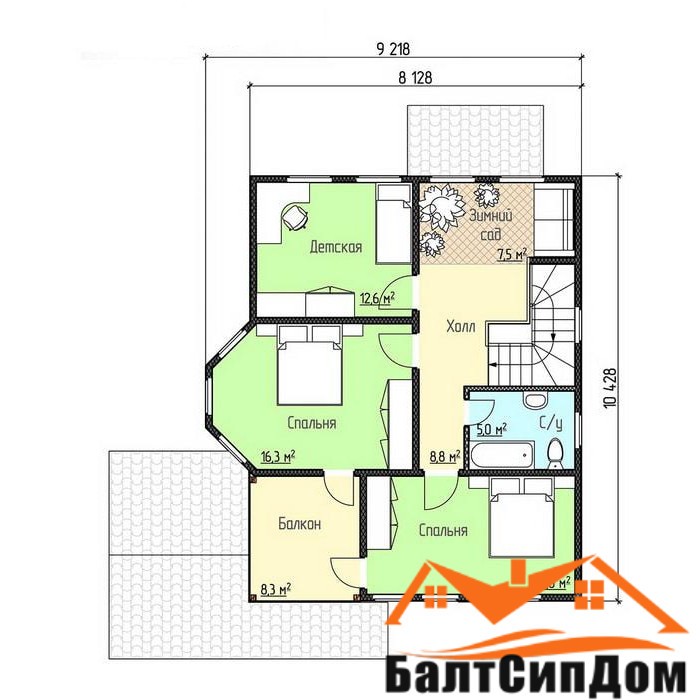 Проект дома, план второго этажа, БалтСипДом