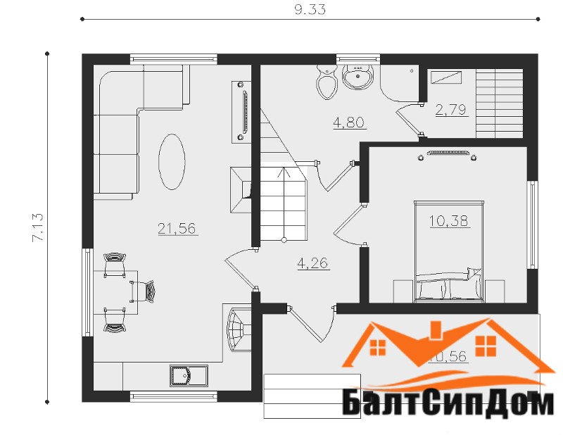 Проект дома, план первого этажа, БалтСипДом