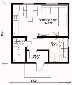Проект двухэтажного дома СИП-41 план первого этажа